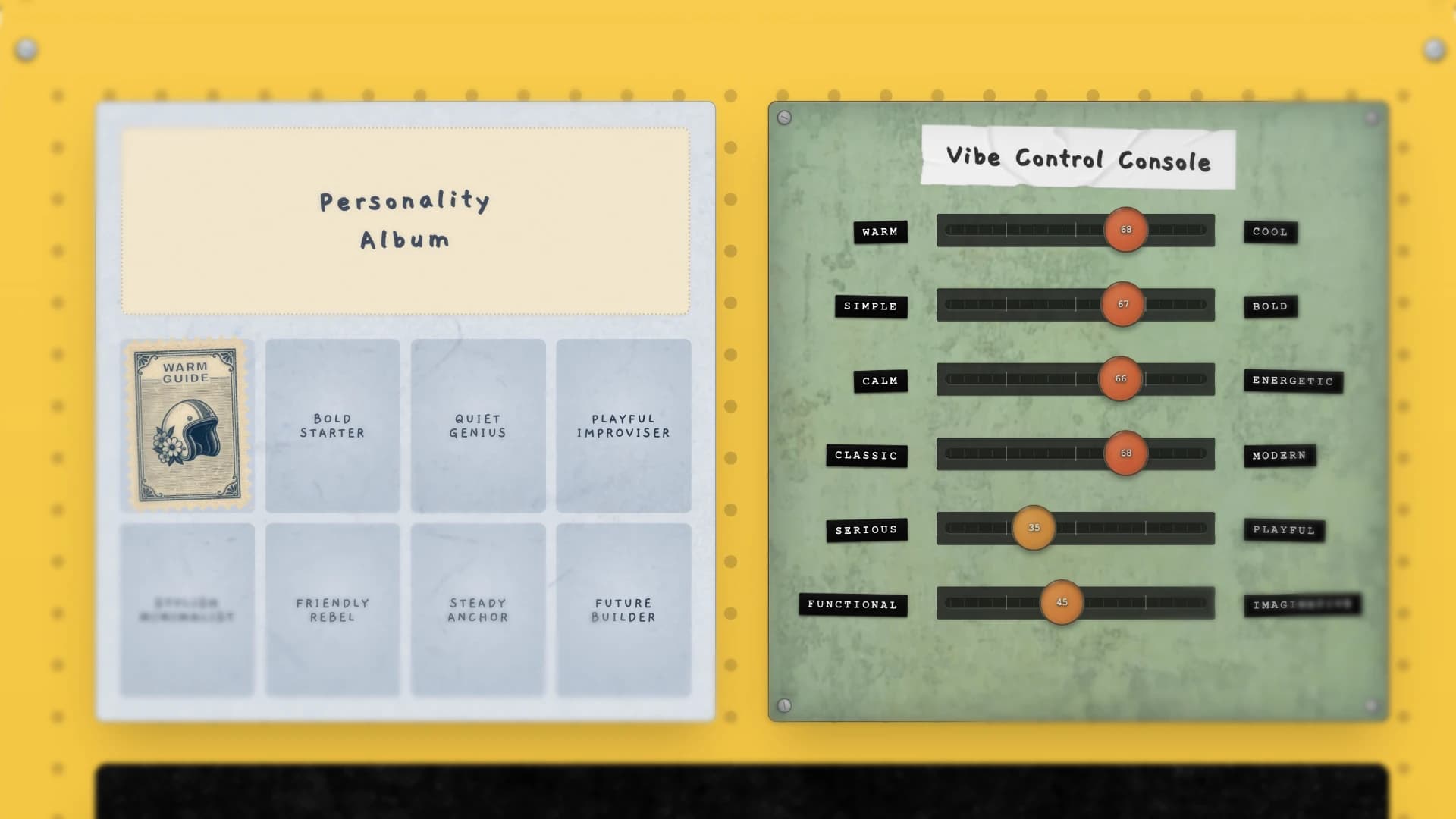 Personality choices beside controls for the brand voice